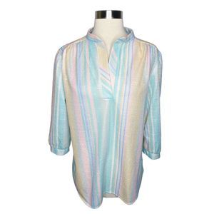 Vintage 80’s Style Plus of California Watercolor Striped Puff Sleeve Top - Sz 38